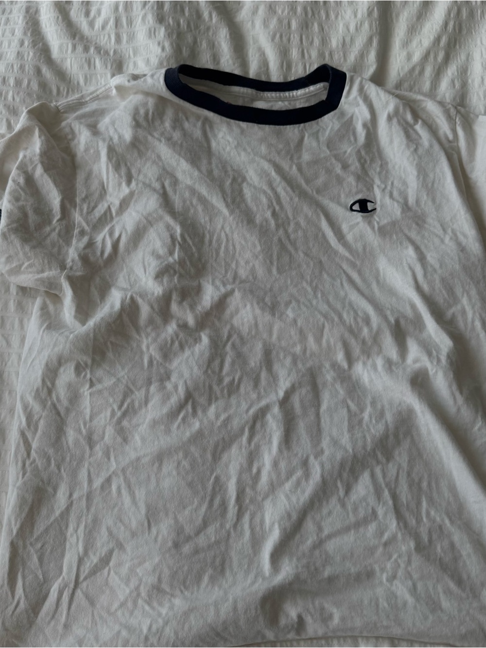 Champion White Ringer Tee with Navy Trim